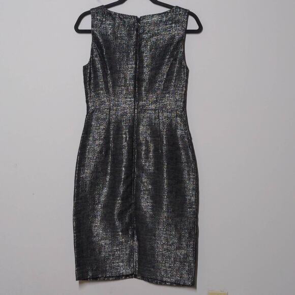 Adrianna Papell Sheath Dress Black Metallic Notch Neck Sleeveless Cocktail 4 - Picture 5 of 11